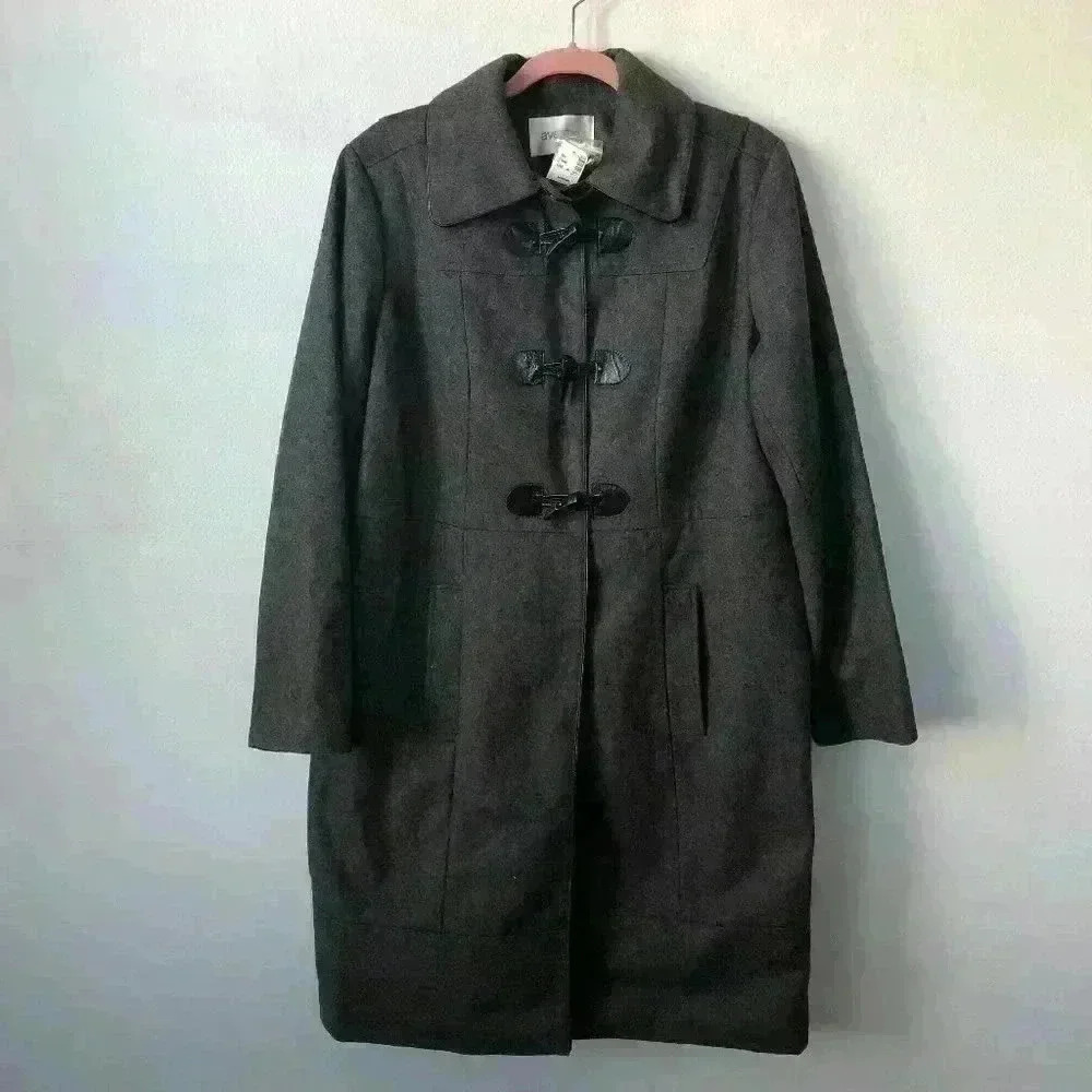 Avenue Long Dark Gray Peacoat Toggle Closure 14/16